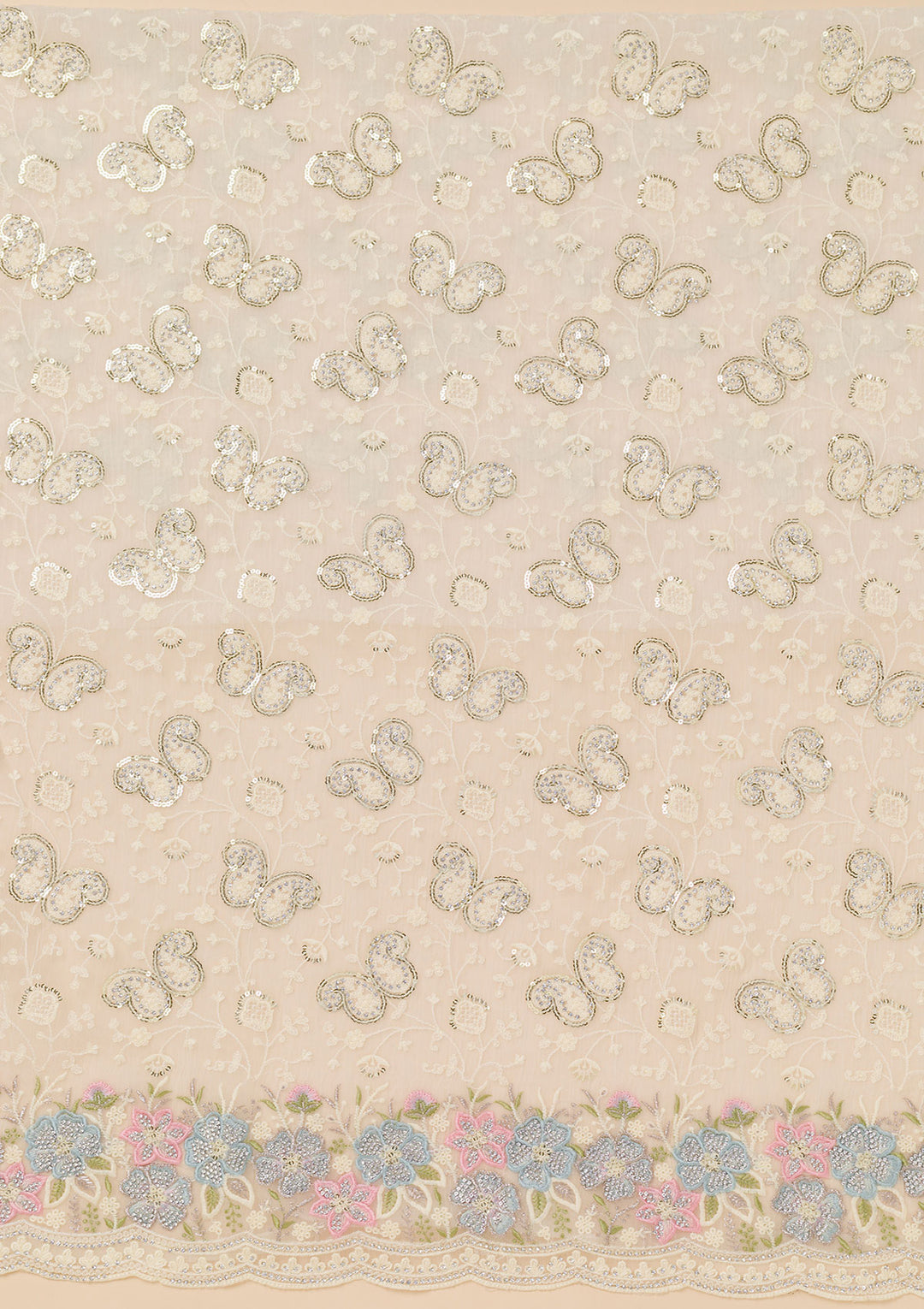 Cream Threadwork Georgette Unstitched Salwar Suit