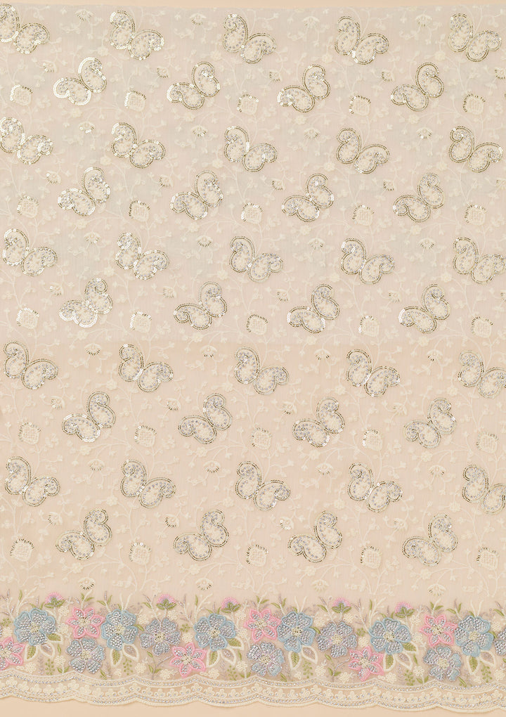 Cream Threadwork Georgette Unstitched Salwar Suit