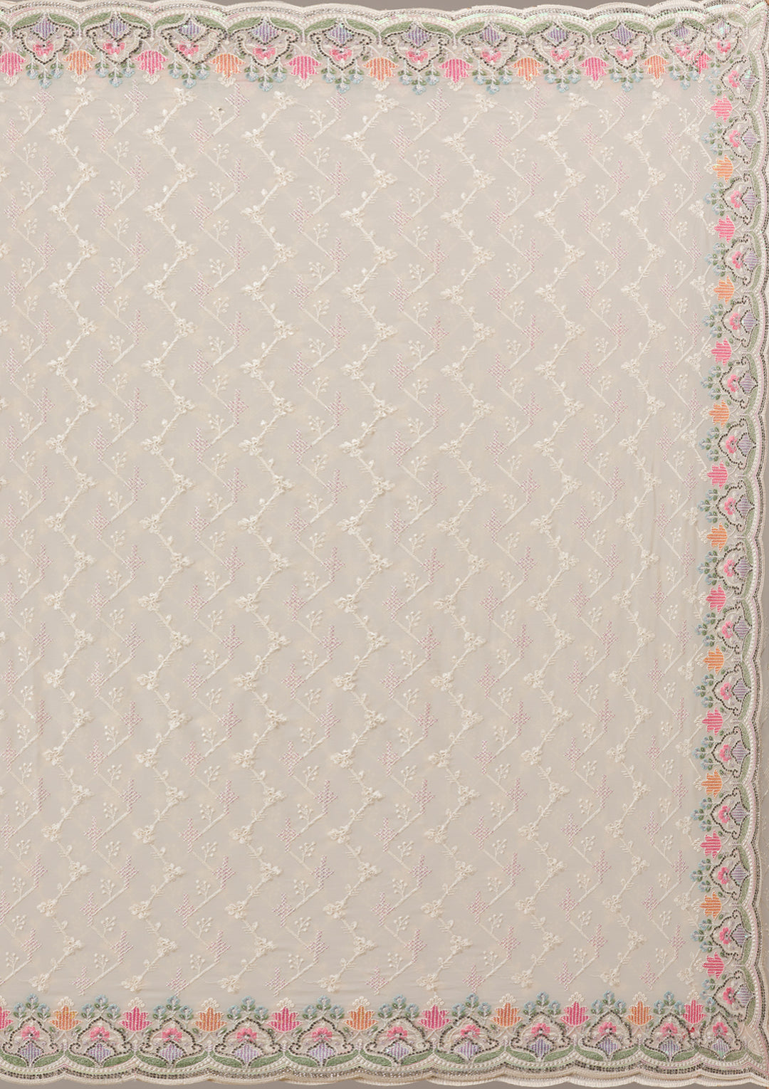 Cream Threadwork Georgette Saree