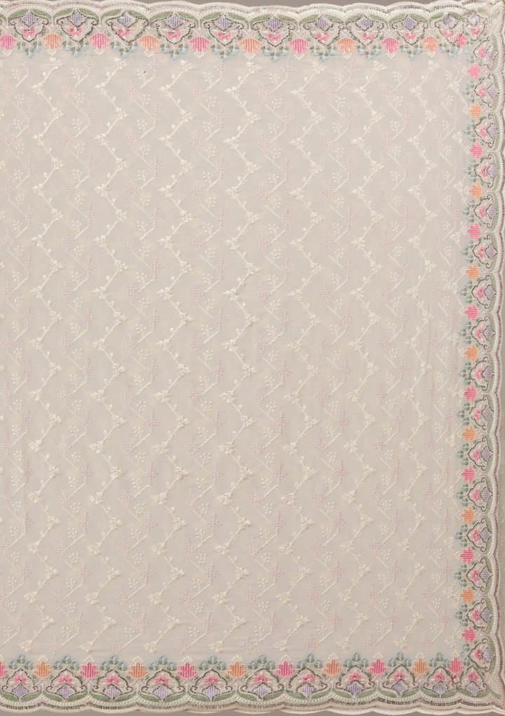Cream Threadwork Georgette Saree