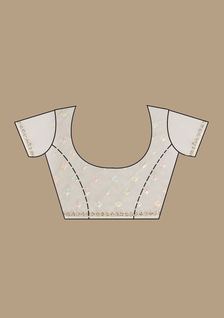 Cream Threadwork Georgette Saree