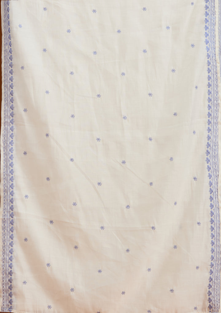 Cream Threadwork Semi Crepe Readymade Salwar Suit
