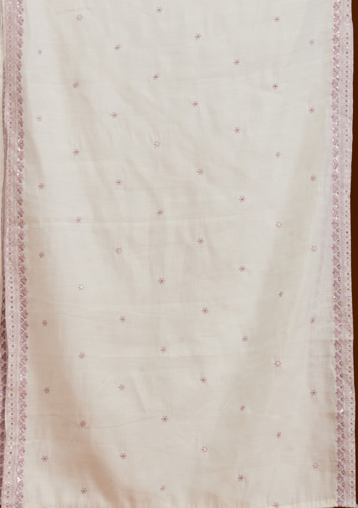 Cream Threadwork Semi Crepe Readymade Salwar Suit