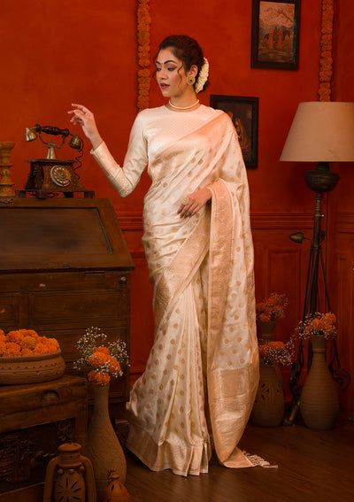 Cream Zariwork Banarasi Silk Saree