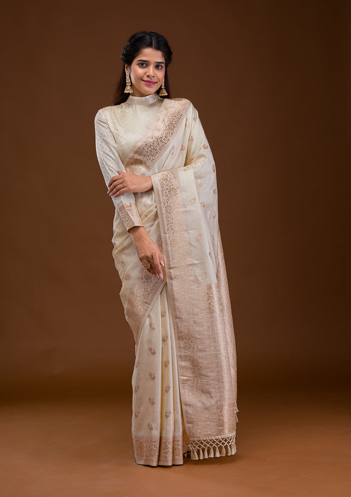 Cream Zariwork Art Silk Saree