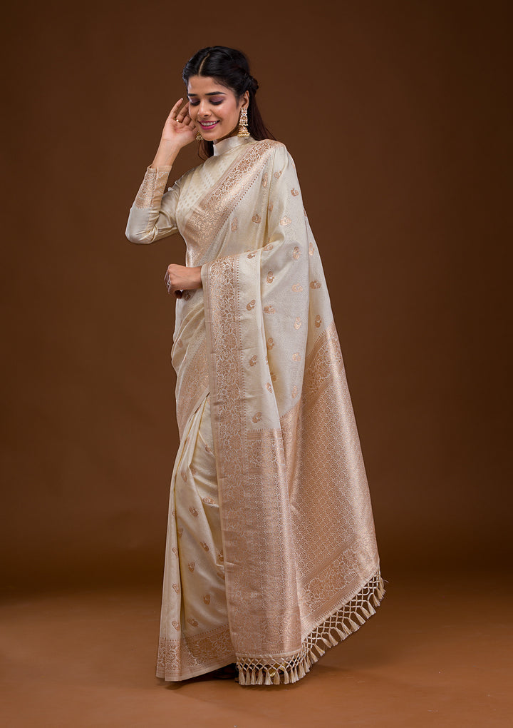 Cream Zariwork Art Silk Saree