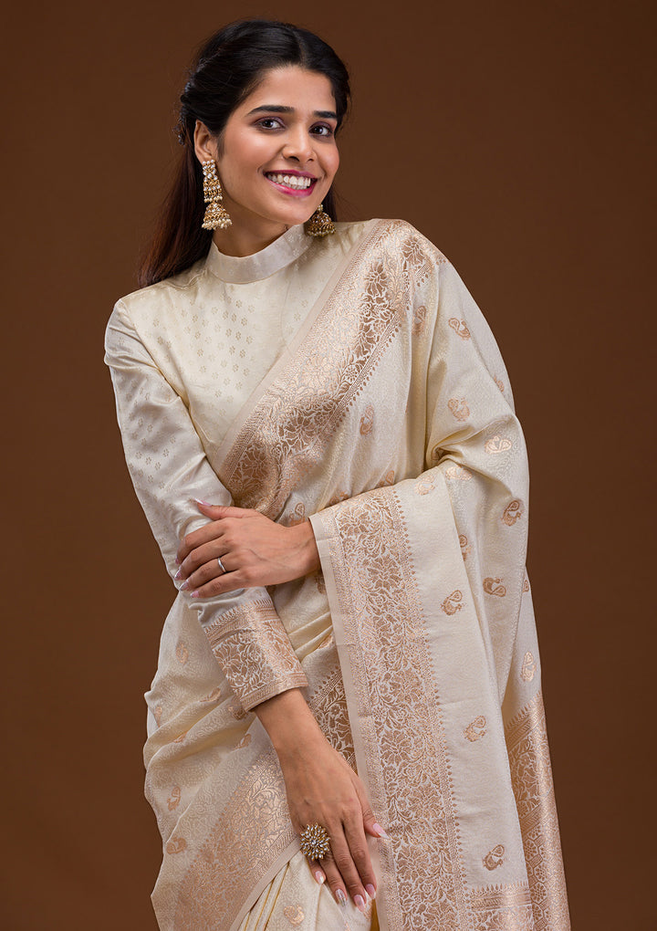 Cream Zariwork Art Silk Saree