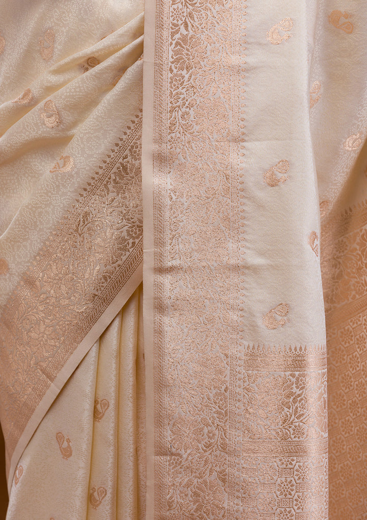 Cream Zariwork Art Silk Saree