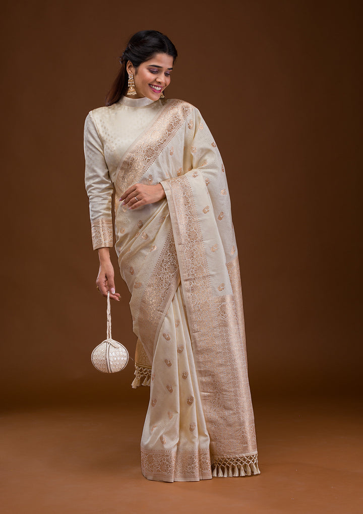 Cream Zariwork Art Silk Saree