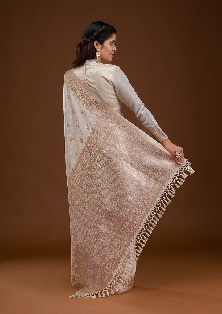 Cream Zariwork Art Silk Saree