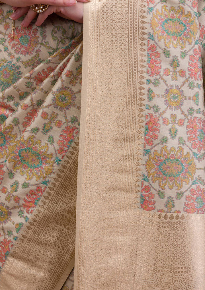 Cream Zariwork Banarasi Silk Saree