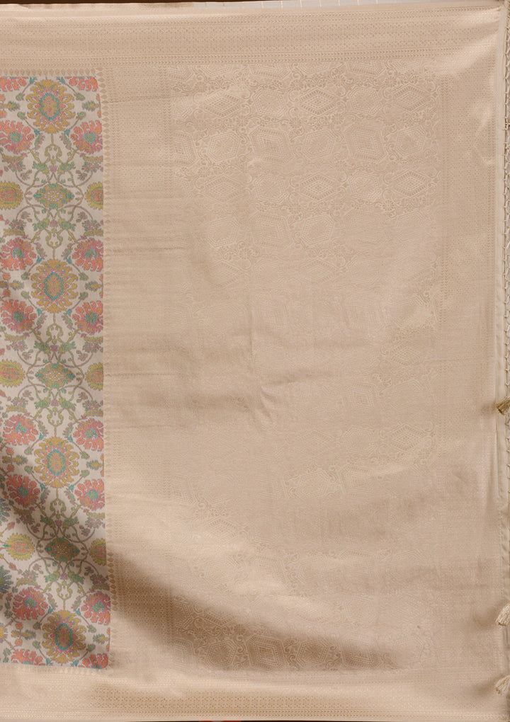 Cream Zariwork Banarasi Silk Saree