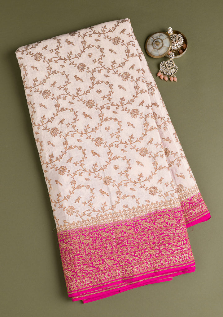 Cream Zariwork Banarasi Pure Silk Saree