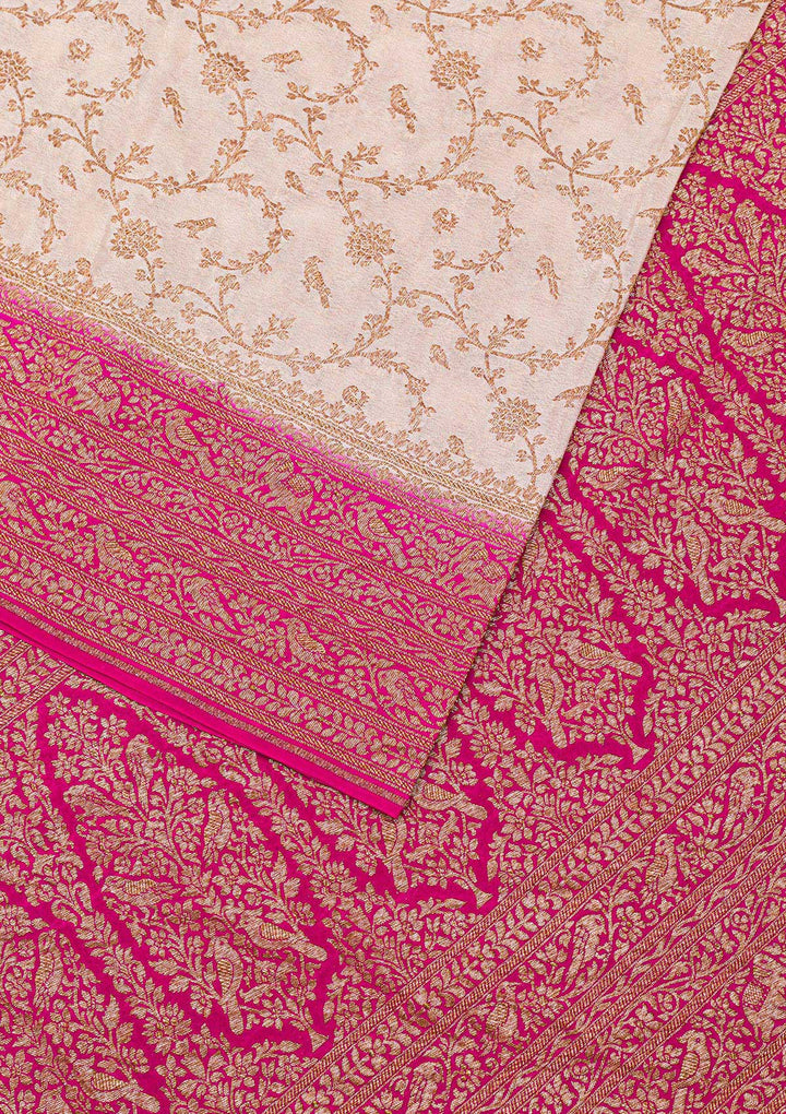 Cream Zariwork Banarasi Pure Silk Saree