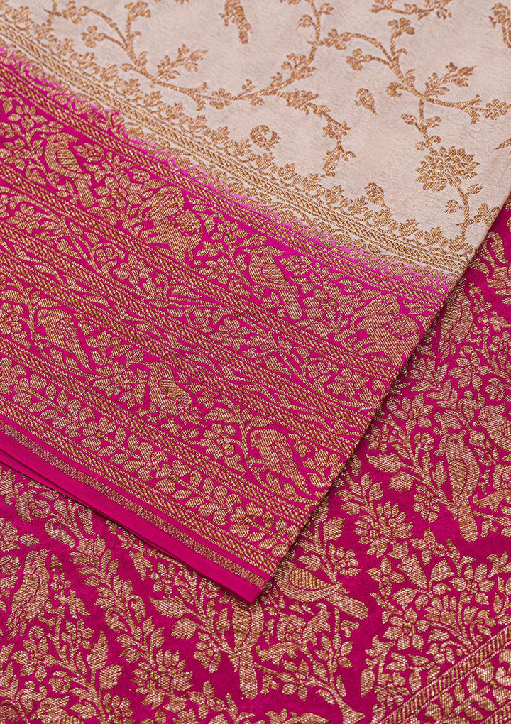 Cream Zariwork Banarasi Pure Silk Saree