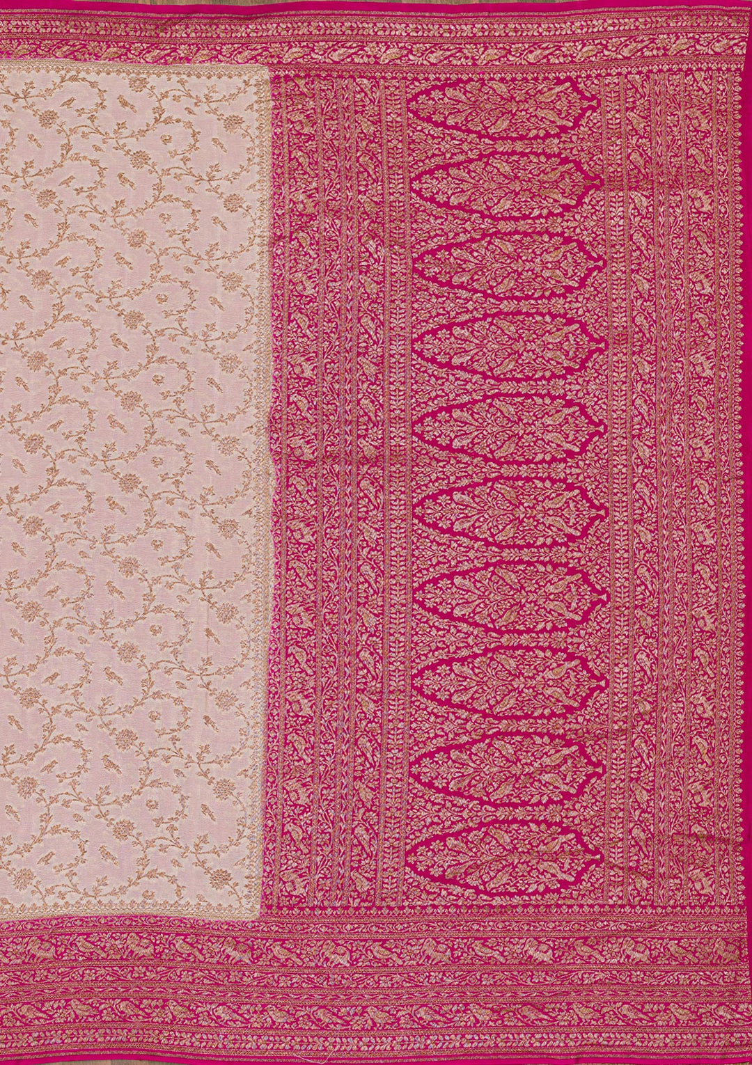 Cream Zariwork Banarasi Pure Silk Saree
