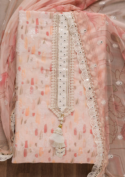 Cream Zariwork Cotton Unstitched Salwar Suit