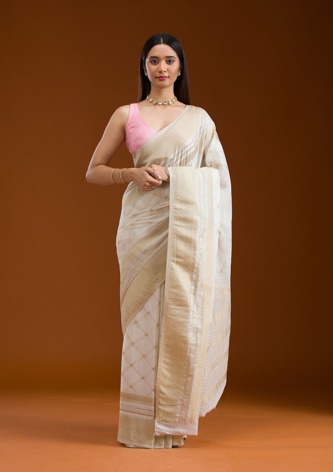 Cream Zariwork Georgette Saree