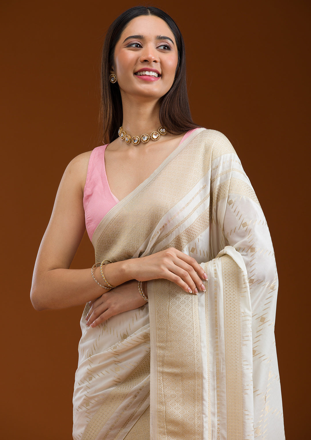 Cream Zariwork Georgette Saree