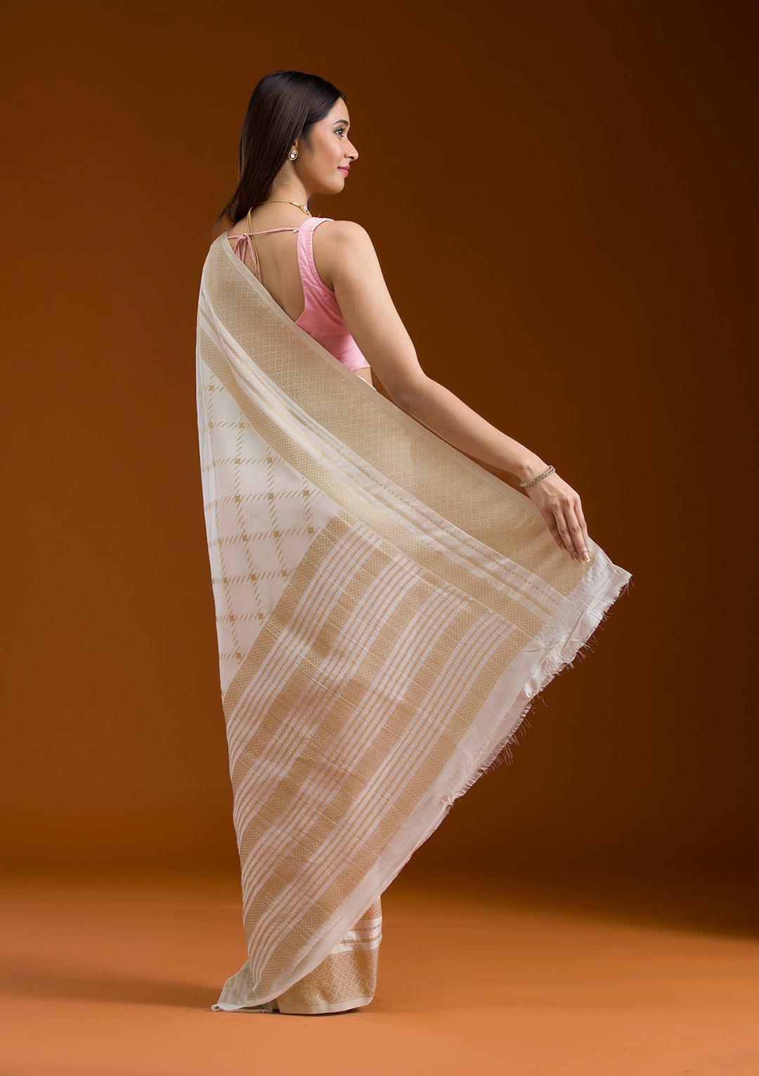 Cream Zariwork Georgette Saree