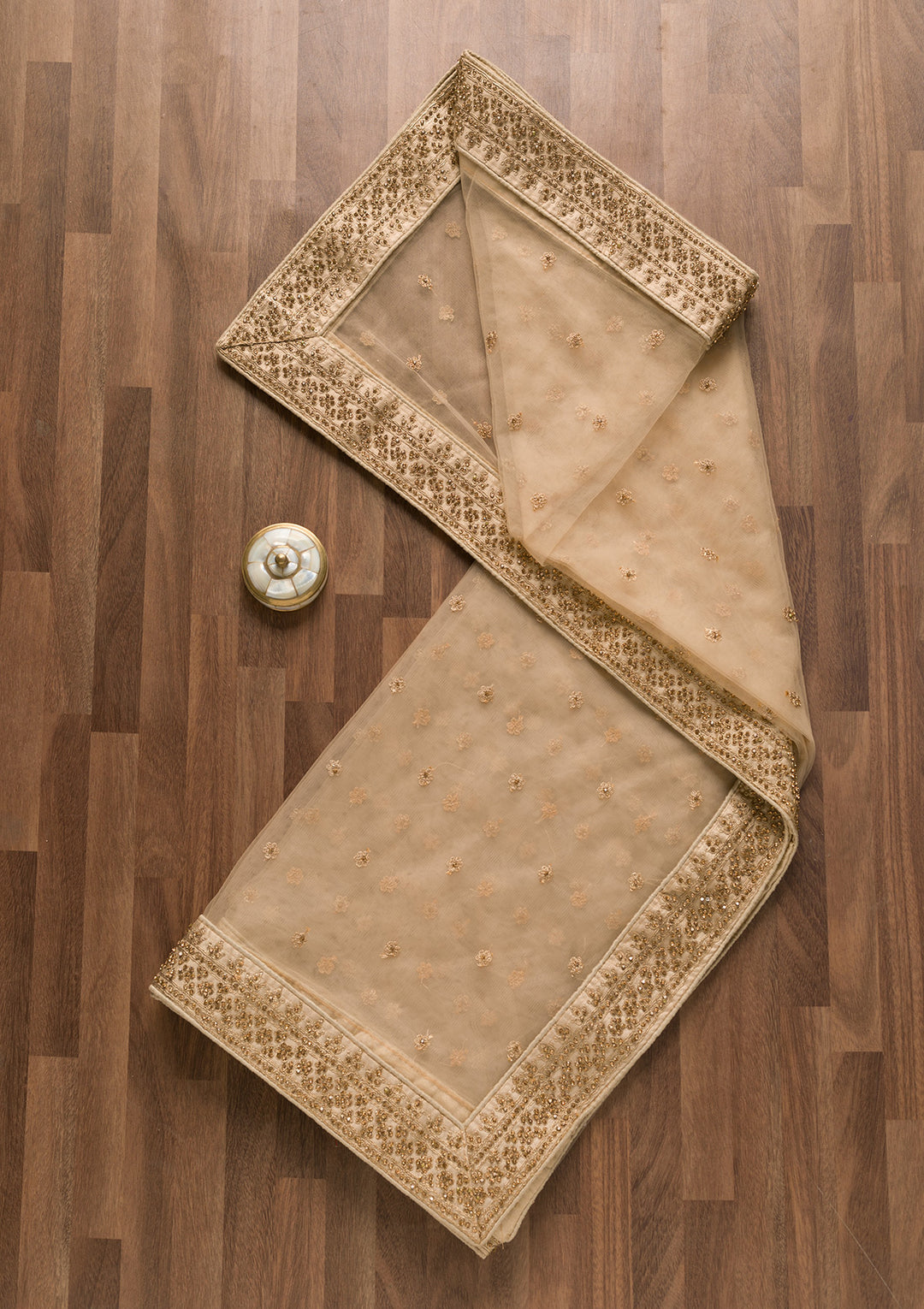 Cream Zariwork Net Dupatta