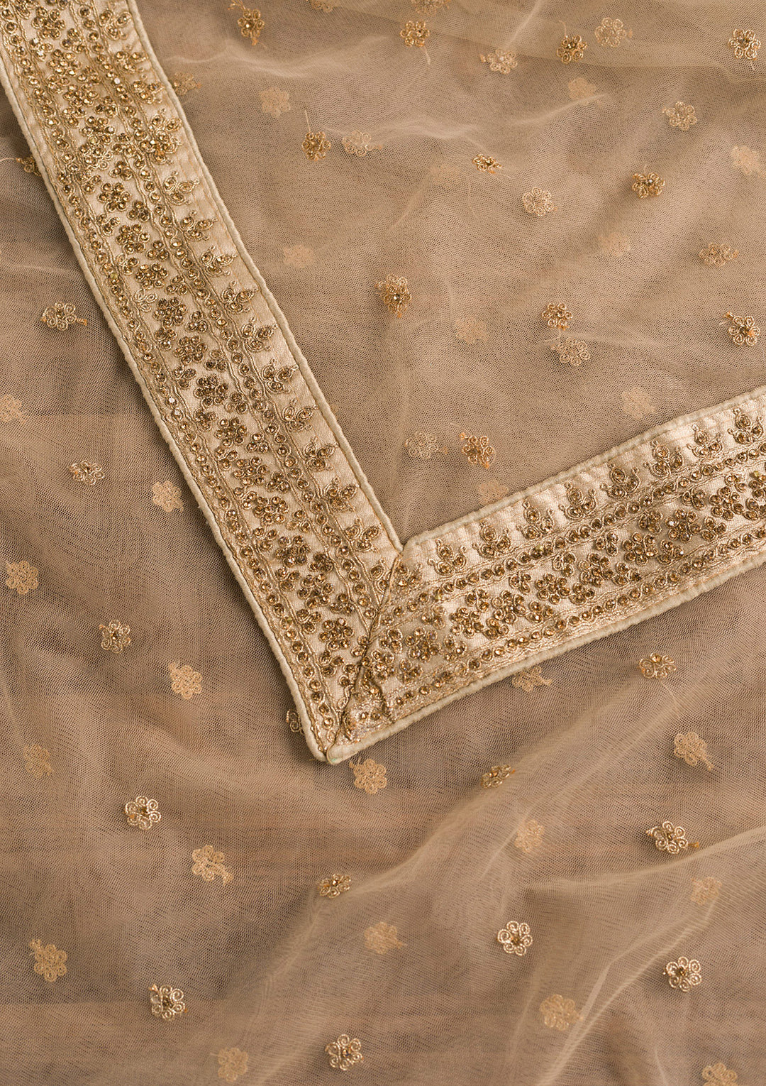 Cream Zariwork Net Dupatta