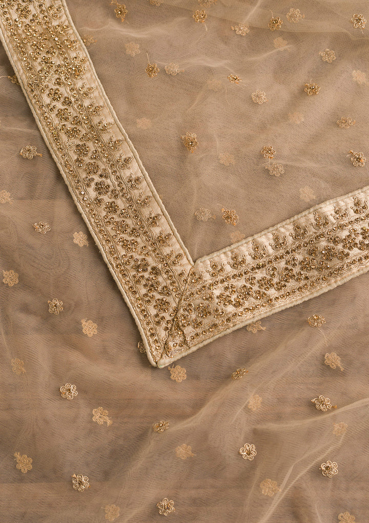 Cream Zariwork Net Dupatta