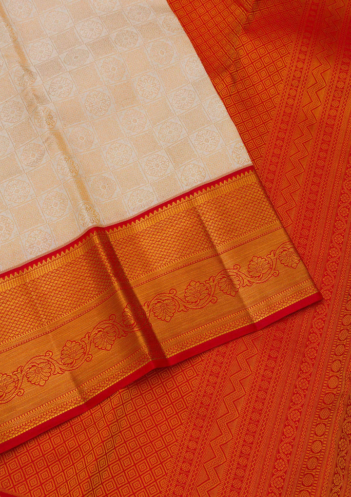 Cream Zariwork Pure Silk Saree