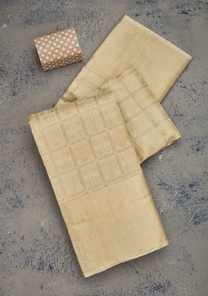 Cream Zariwork Pure Silk Saree