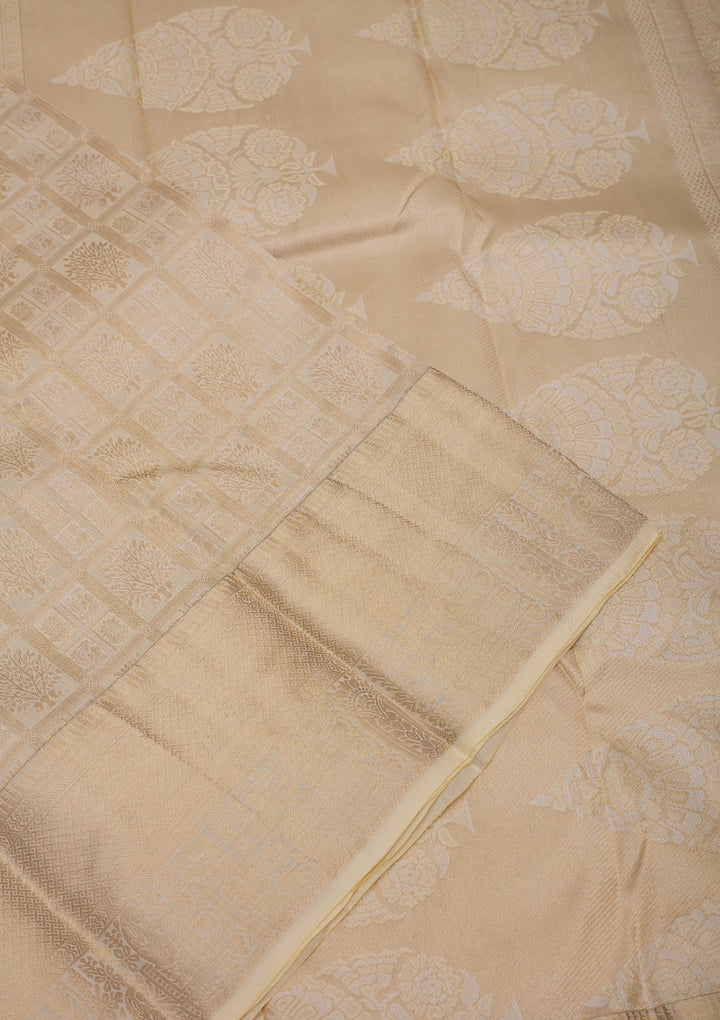 Cream Zariwork Pure Silk Saree