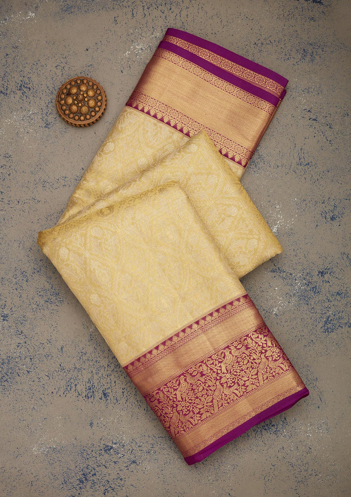 Cream Zariwork Pure Silk Saree