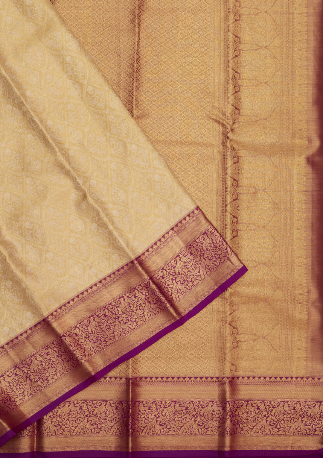 Cream Zariwork Pure Silk Saree