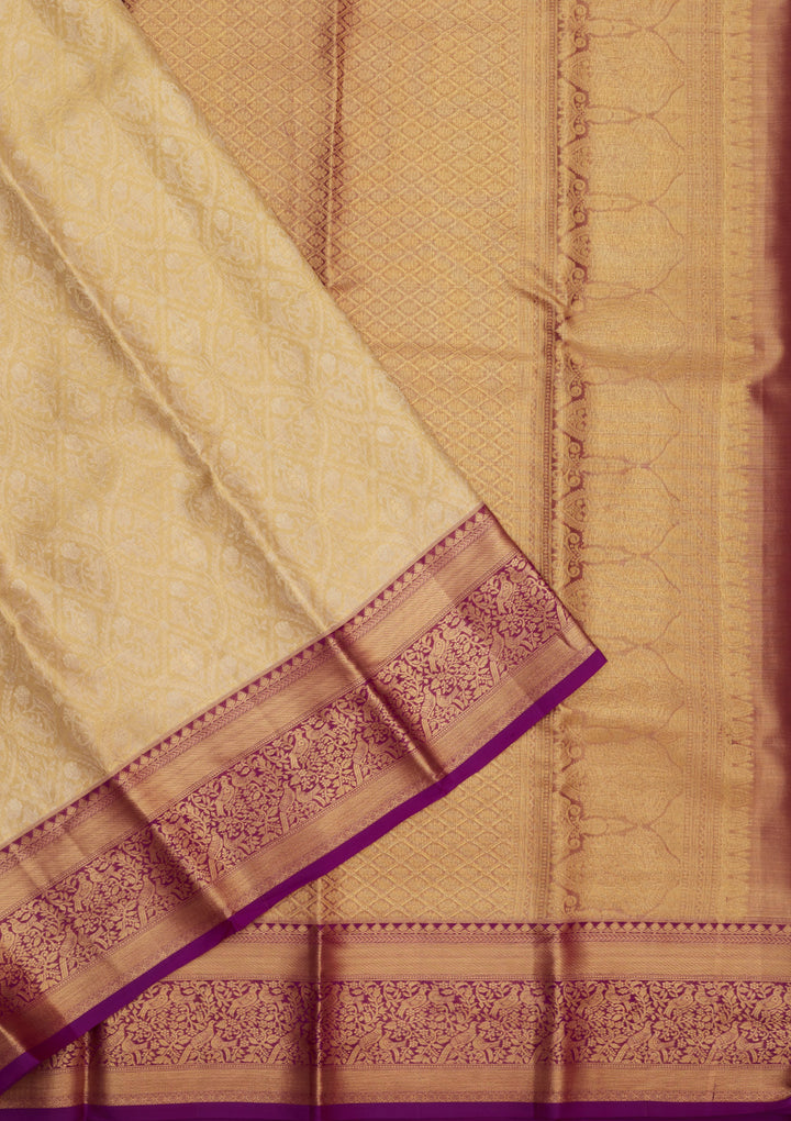 Cream Zariwork Pure Silk Saree