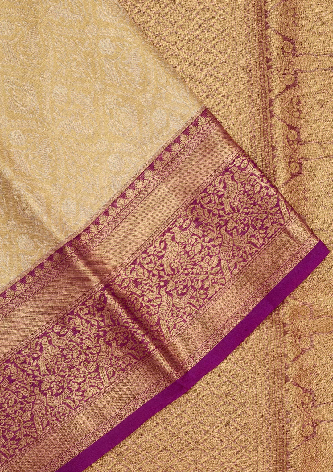 Cream Zariwork Pure Silk Saree