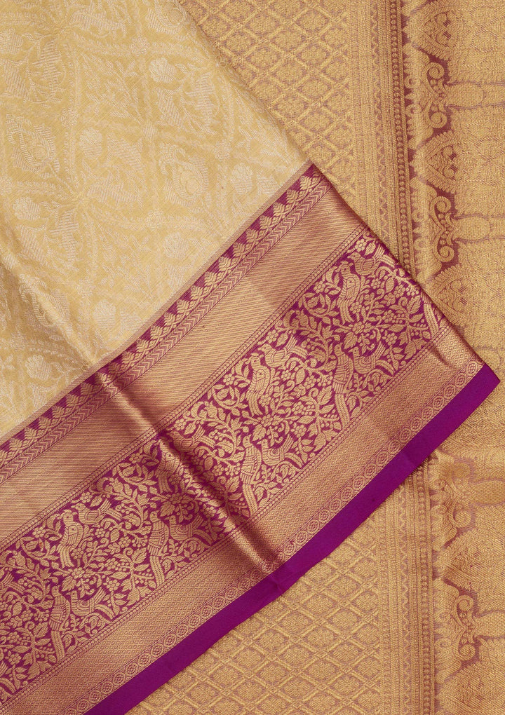 Cream Zariwork Pure Silk Saree