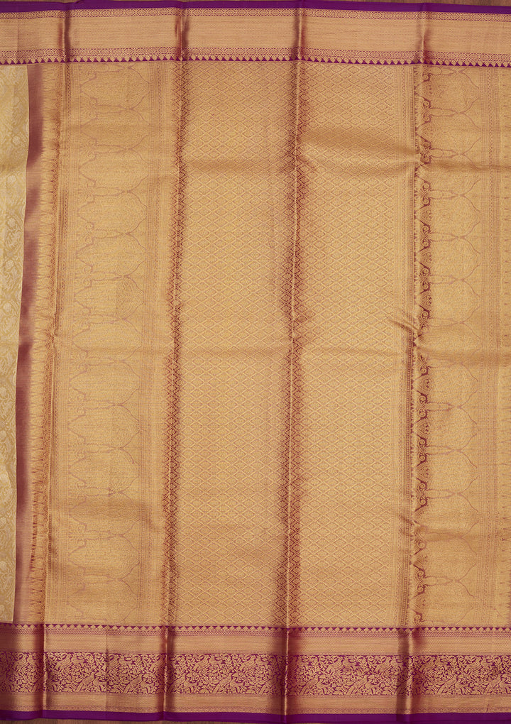 Cream Zariwork Pure Silk Saree