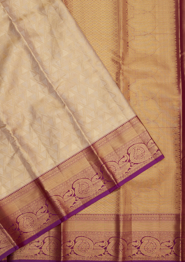 Cream Zariwork Pure Silk Saree