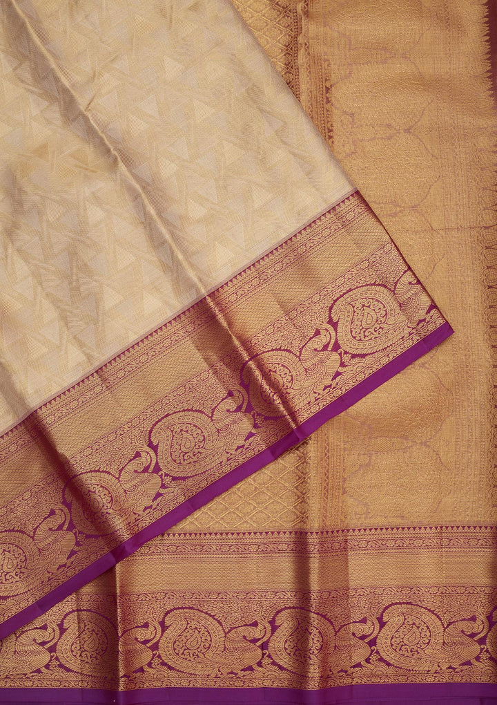 Cream Zariwork Pure Silk Saree