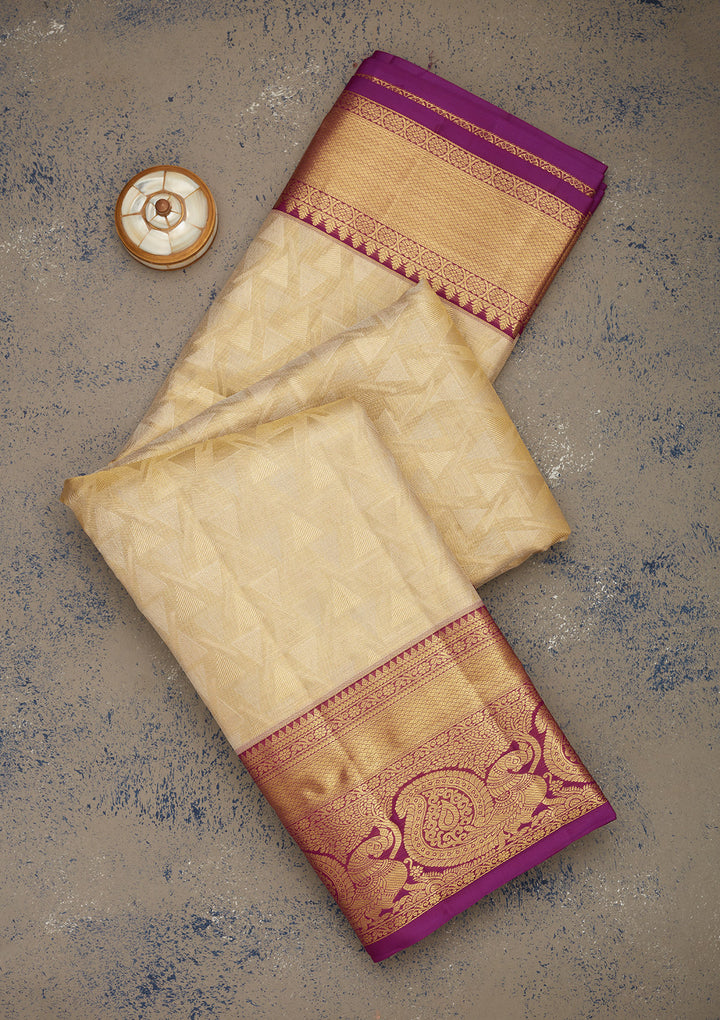 Cream Zariwork Pure Silk Saree