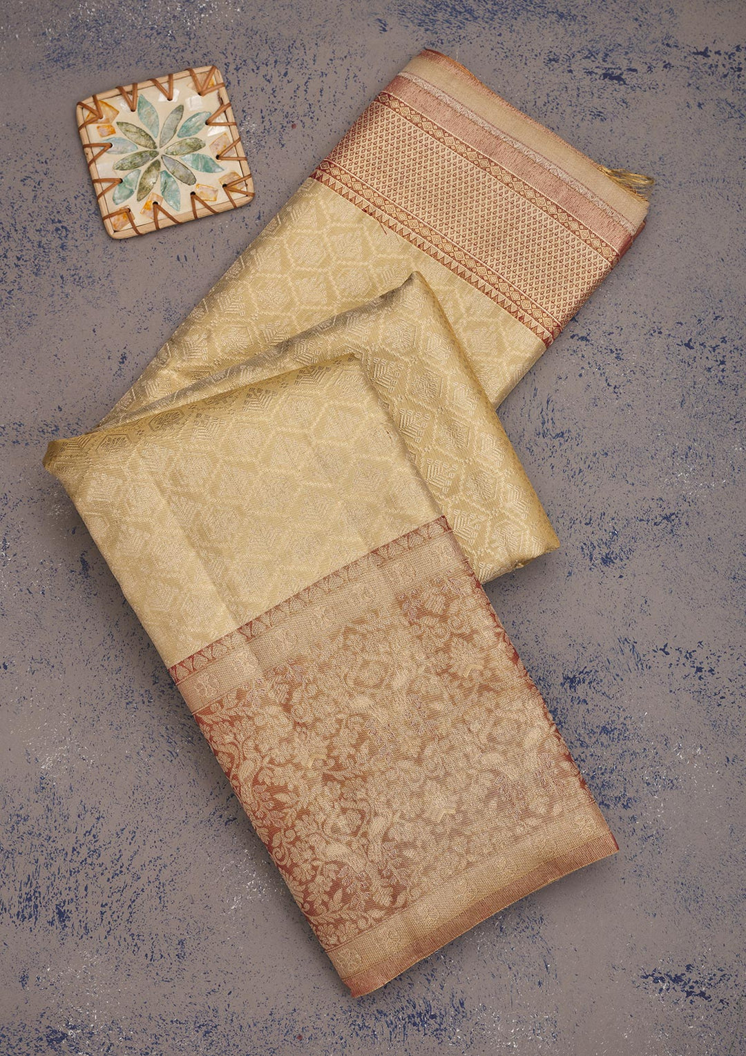 Cream Zariwork Pure Silk Saree