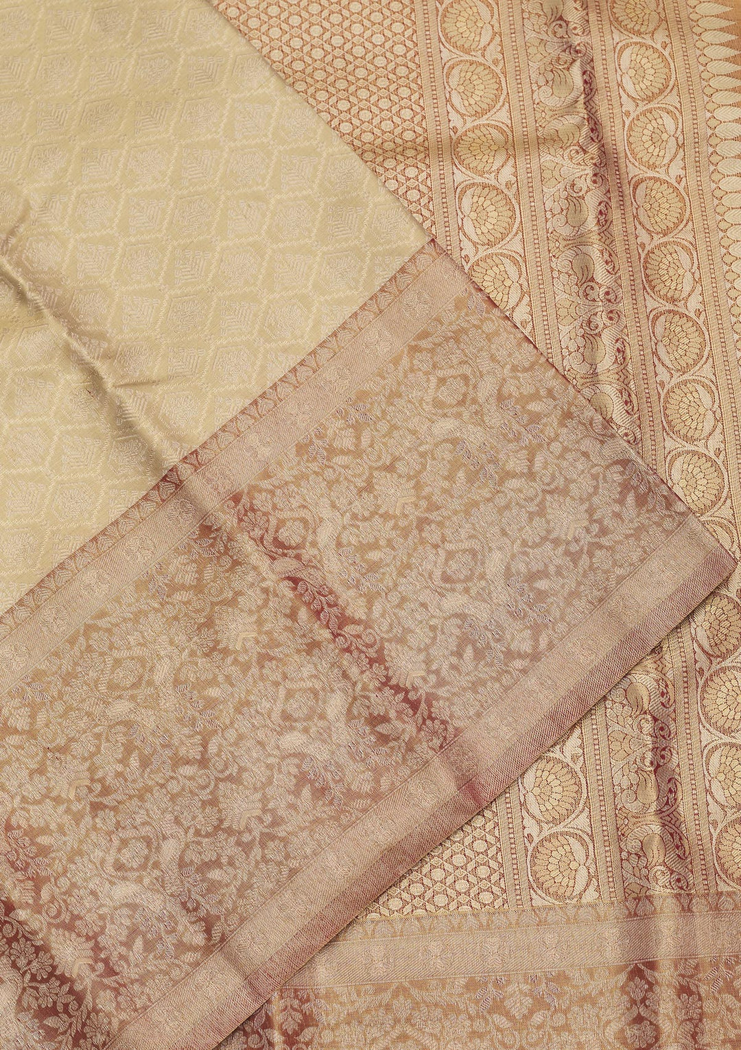 Cream Zariwork Pure Silk Saree