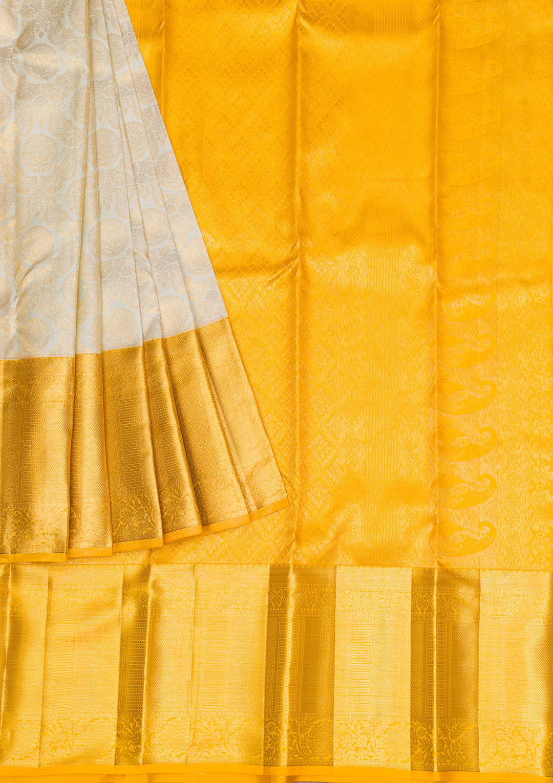 Cream Gold Zariwork Pure Silk Saree