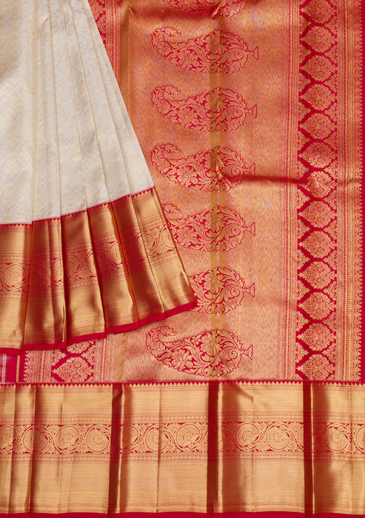 Cream Gold Zariwork Pure Silk Saree