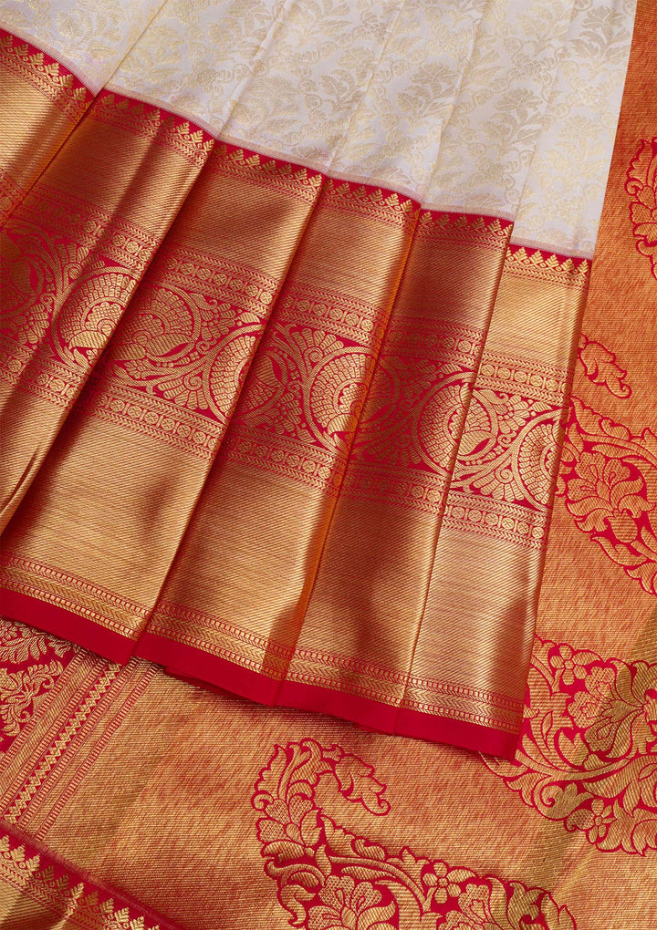 Cream Gold Zariwork Pure Silk Saree