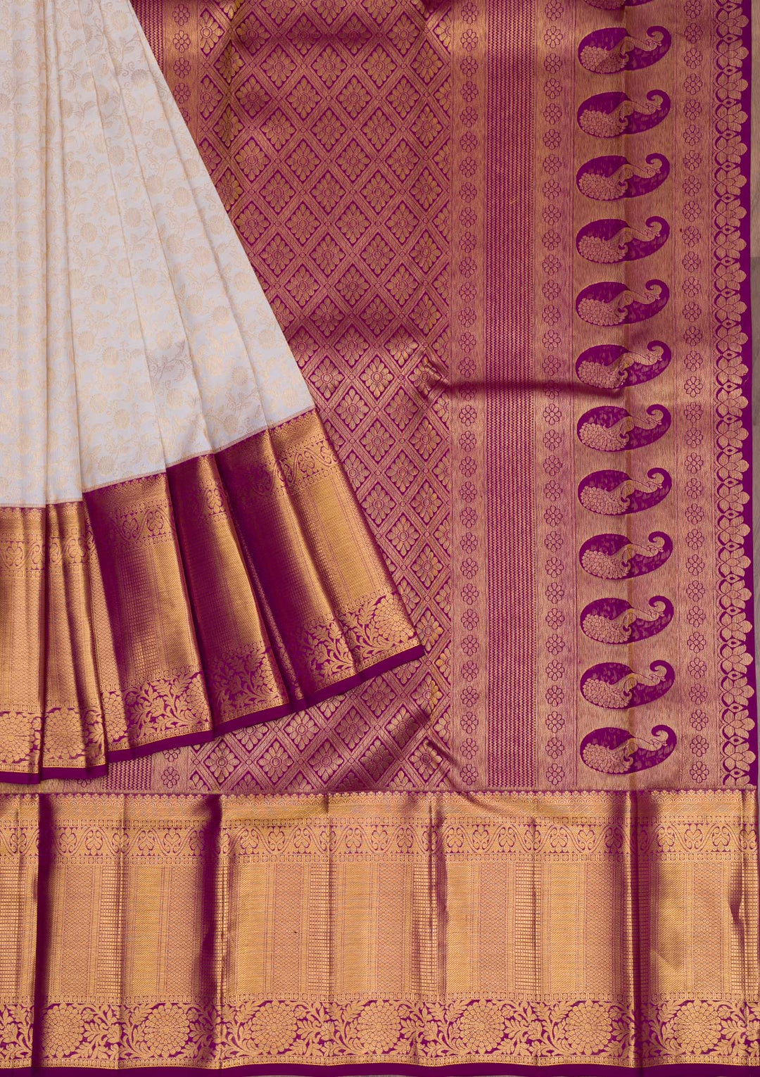 Cream Gold Zariwork Pure Silk Saree