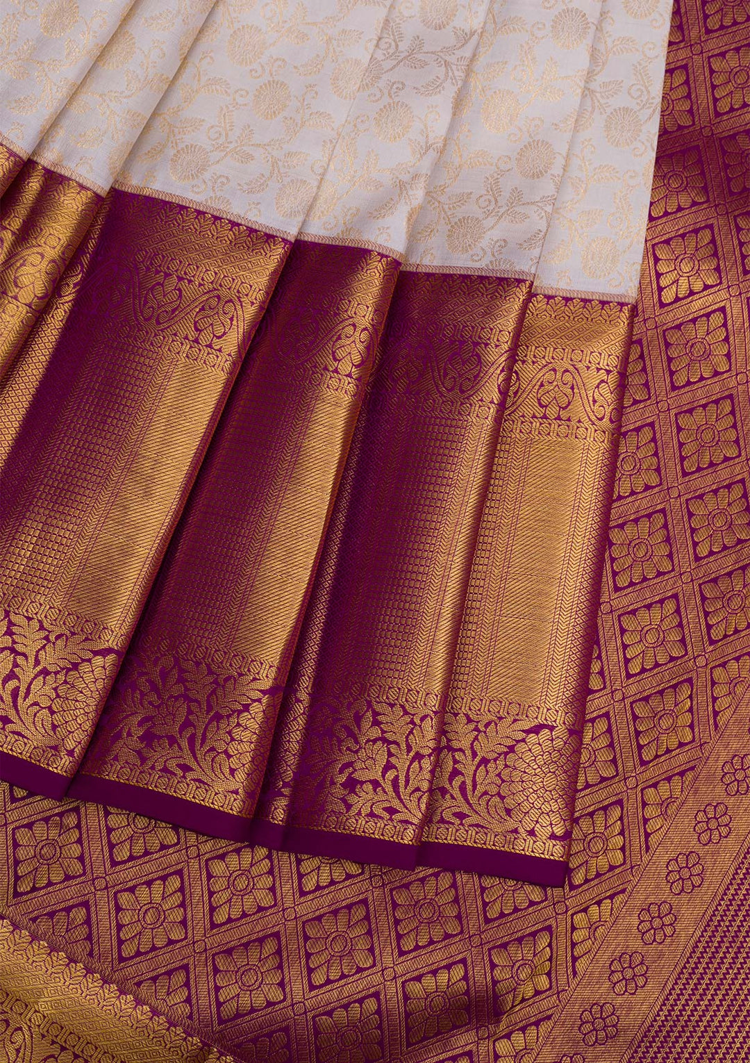 Cream Gold Zariwork Pure Silk Saree