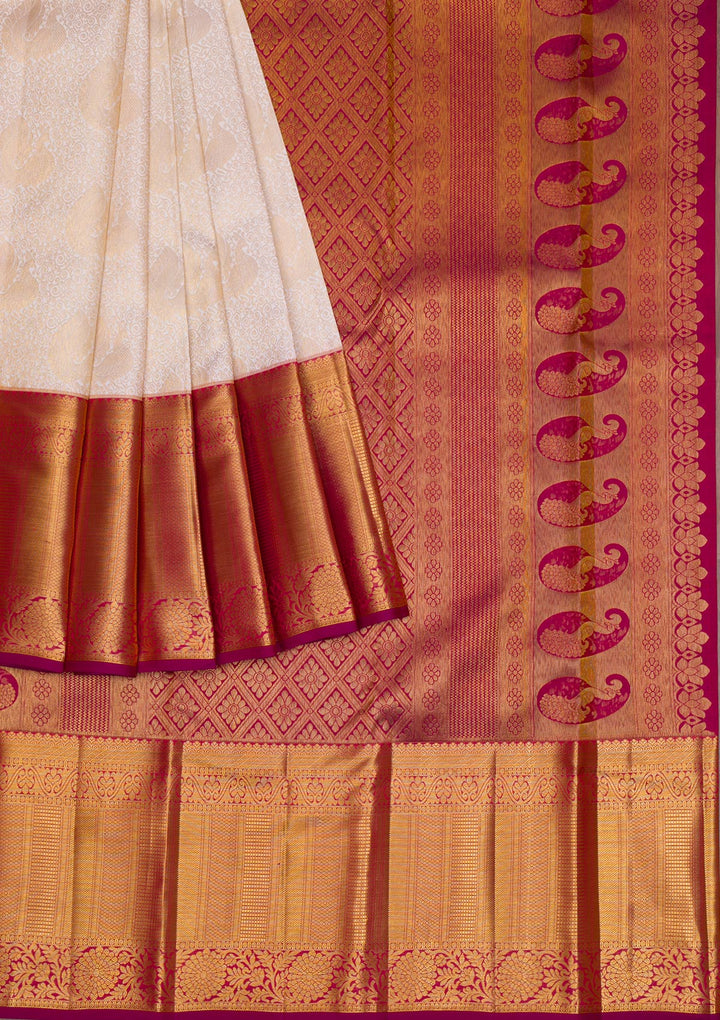 Cream Gold Zariwork Pure Silk Saree