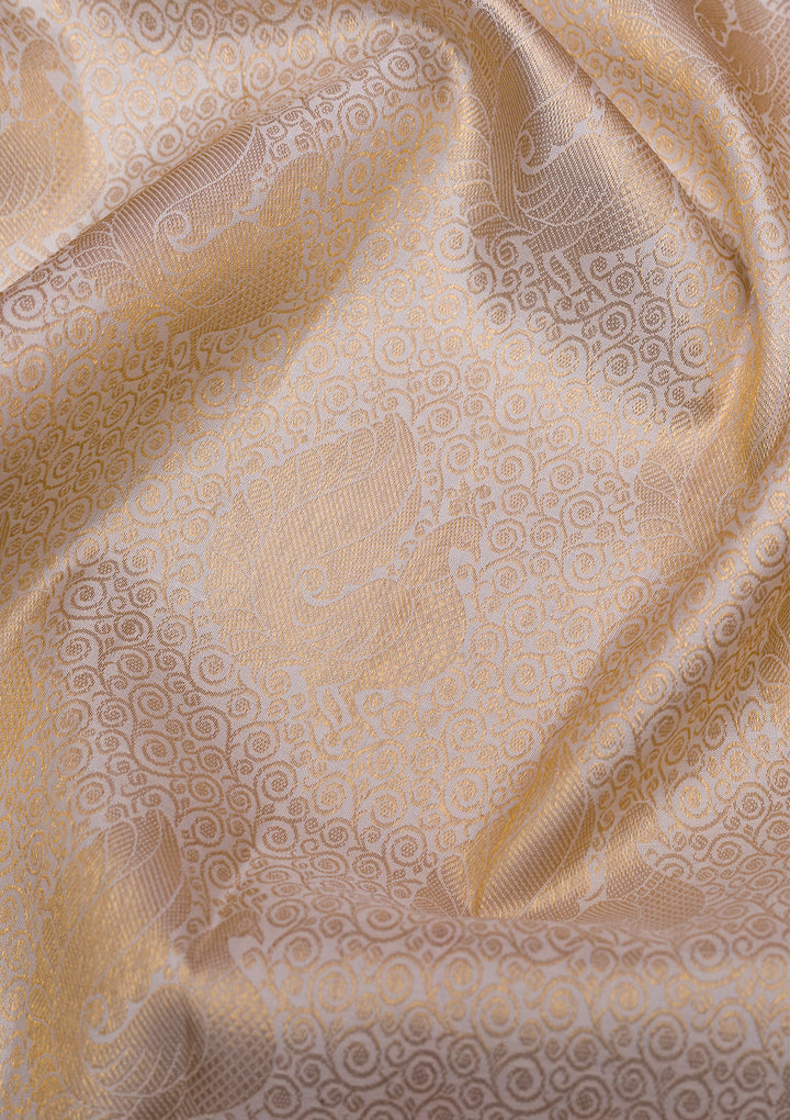 Cream Gold Zariwork Pure Silk Saree