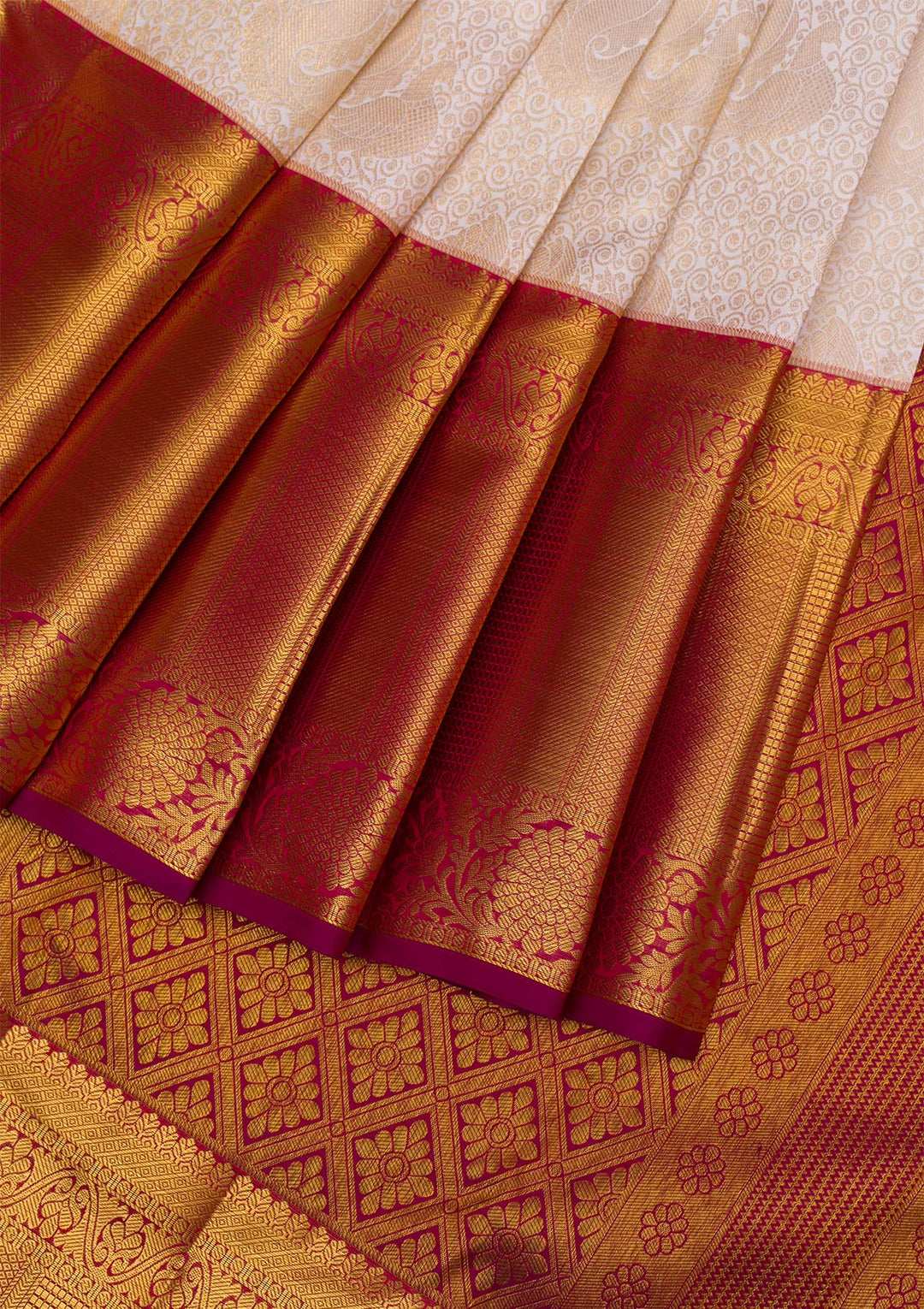 Cream Gold Zariwork Pure Silk Saree