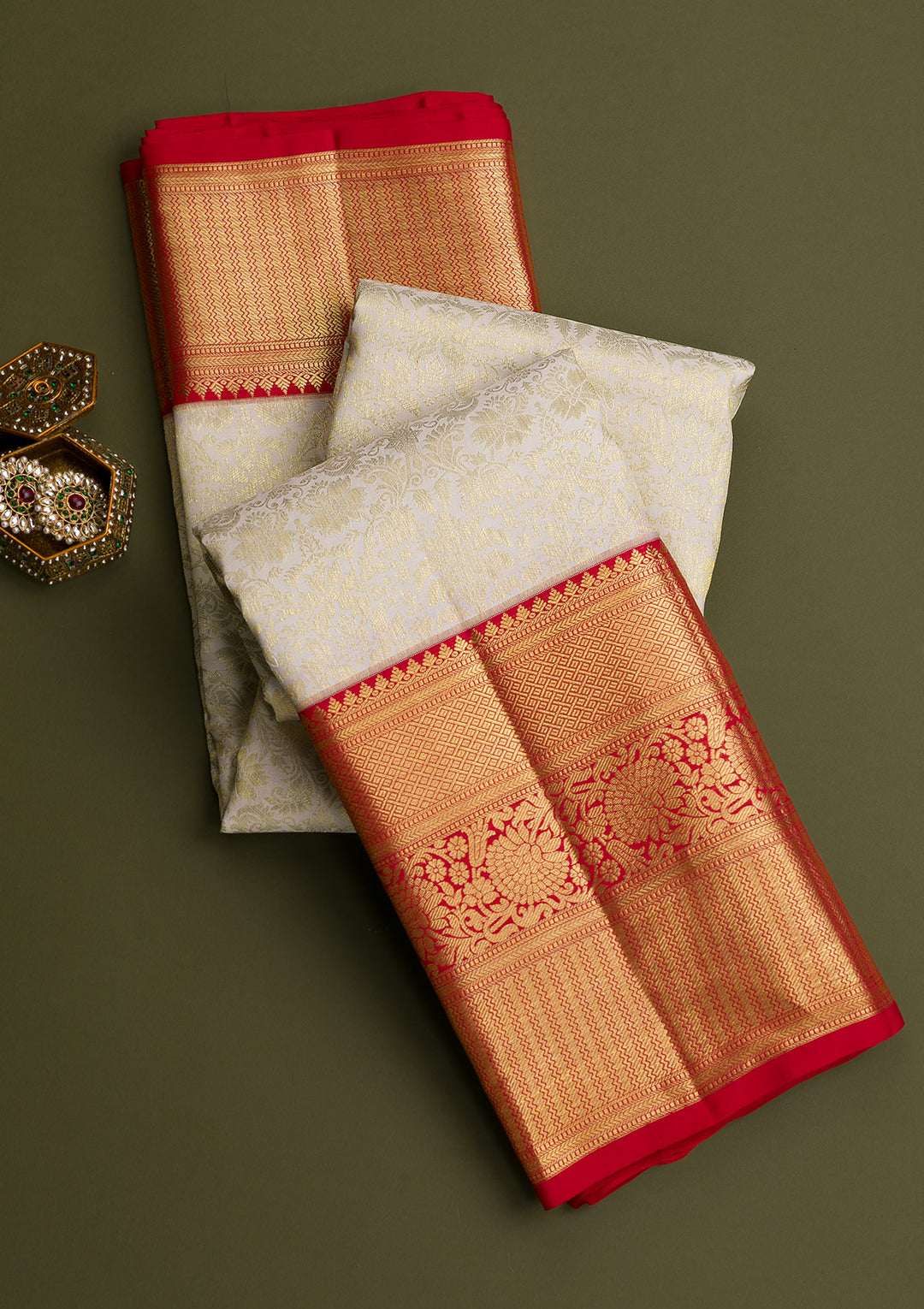 Cream Gold Zariwork Pure Silk Saree-Koskii